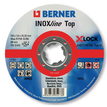 Диск за рязане на неръждаема стомана BERNER INOXline Top X-LOCK